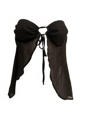 Tiger Mist Black Sheer Strapless Tie-Front Top Size S
